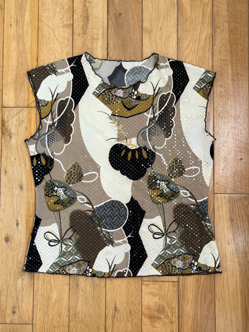 Jaipur gold tan black vtg sleeveless stretchy top going out medium